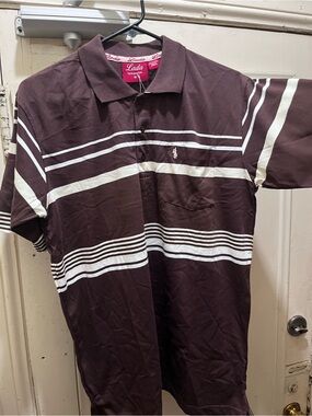 Lada Men's Dark Brown Polo with White Stripes